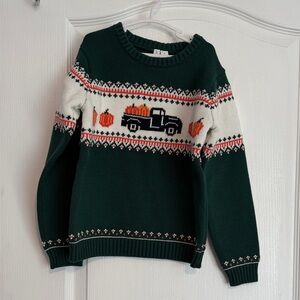 Janie and Jack Green and Cream Pumpkin Truck Knit Sweater